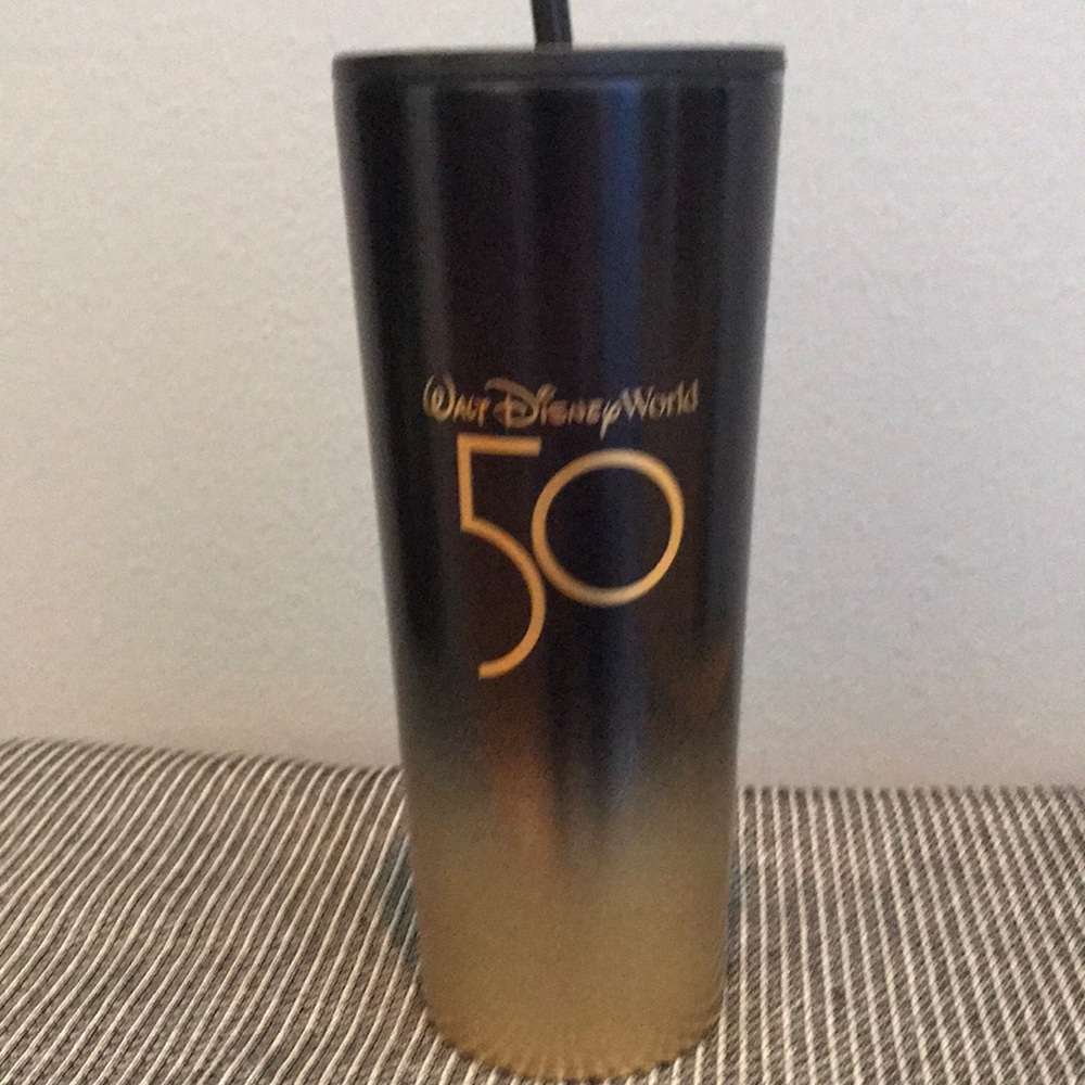 Walt Disney World 50th Anniversary Starbucks Tumbler Black and Gold NEW